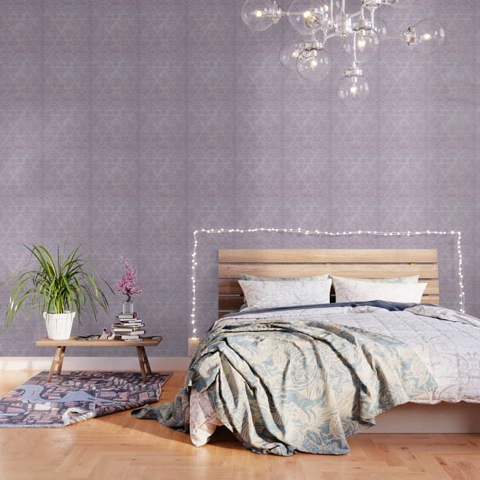 Vintage Chic Violet Lilac Floral Damask Pattern Wallpaper