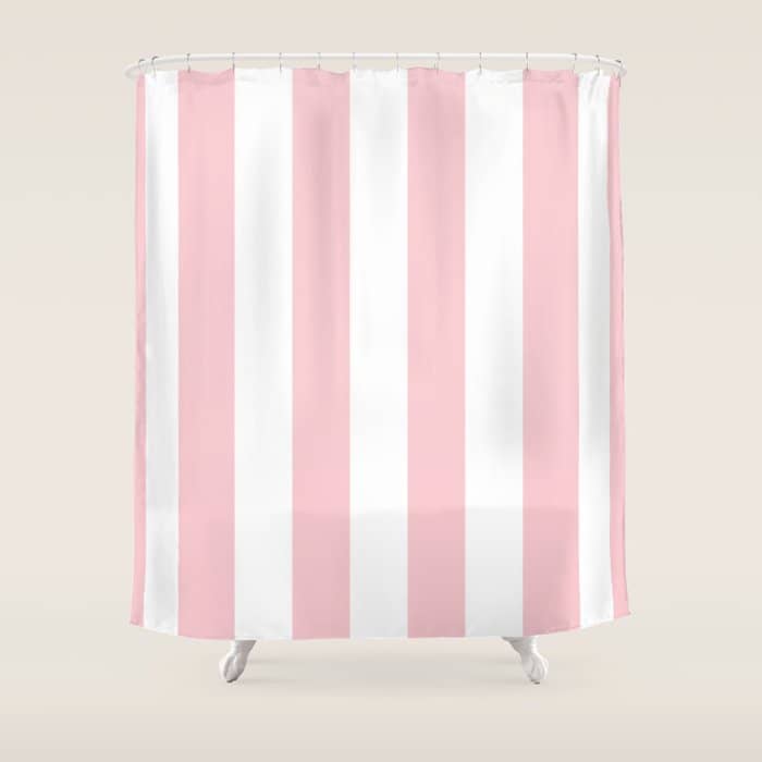 Large White And Light Millennial Pink Pastel Circus Tent Stripe Shower Curtain