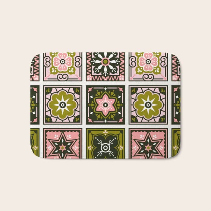 Talavera Mexican Tile - Blush & Sage Palette Bath Mat