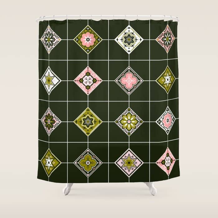 Talavera Mexican Tile - Blush & Sage Palette Shower Curtain