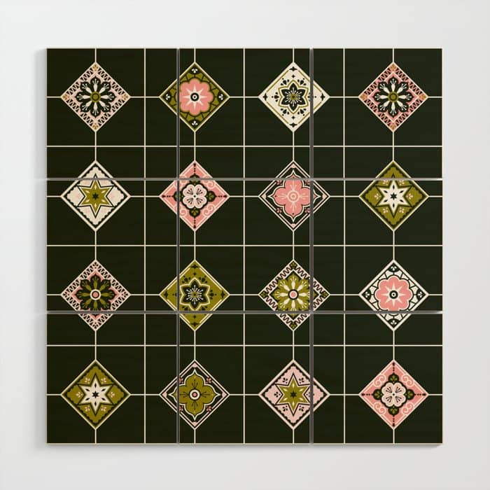 Talavera Mexican Tile - Blush & Sage Palette Wood Wall Art