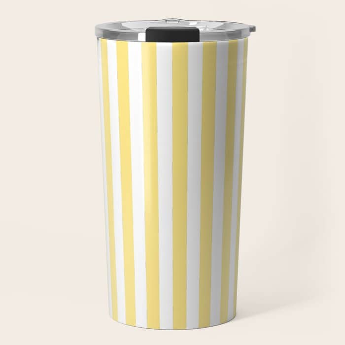 Modern Geometrical Baby Yellow White Stripes Pattern Travel Mug