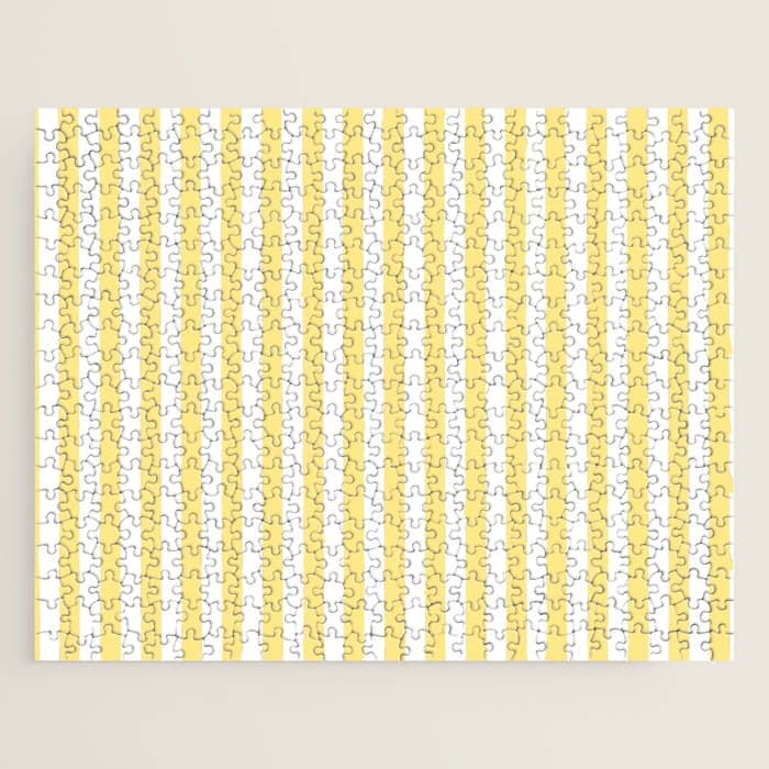 Modern Geometrical Baby Yellow White Stripes Pattern Jigsaw Puzzle