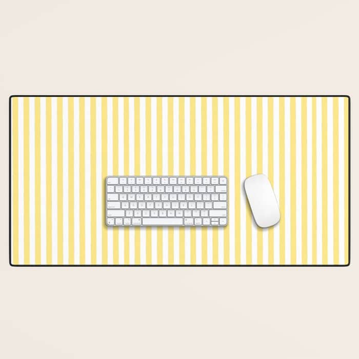 Modern Geometrical Baby Yellow White Stripes Pattern Desk Mat