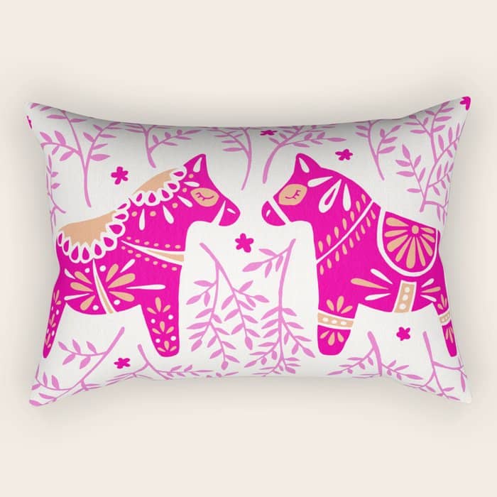 Swedish Dala Horses - Pink Palette Rectangular Pillow