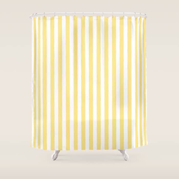 Modern Geometrical Baby Yellow White Stripes Pattern Shower Curtain