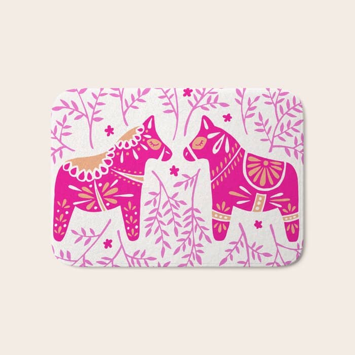 Swedish Dala Horses - Pink Palette Bath Mat