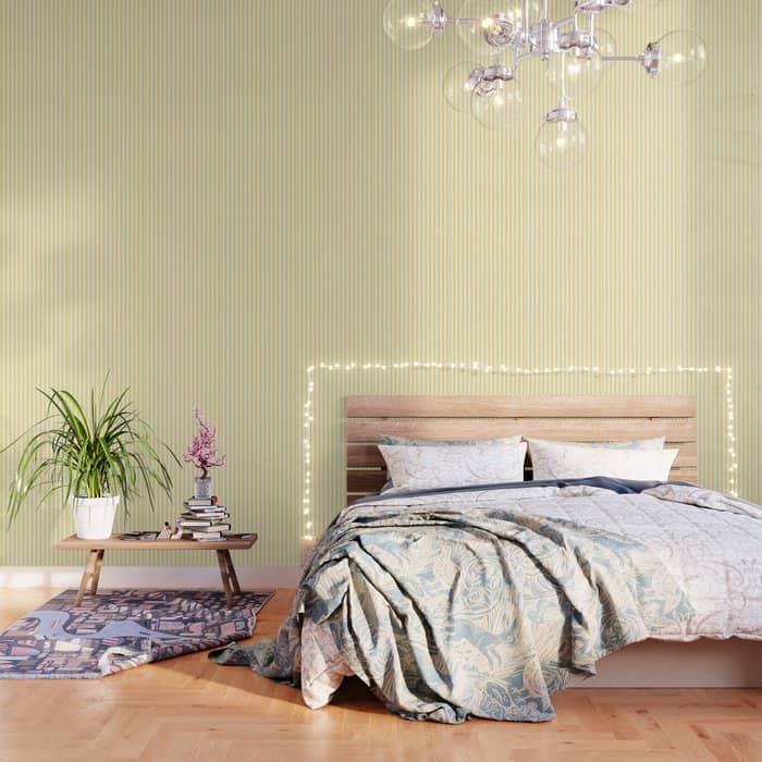 Modern Geometrical Baby Yellow White Stripes Pattern Wallpaper