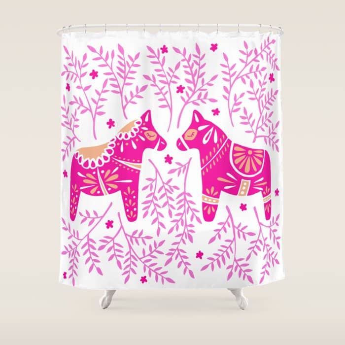Swedish Dala Horses - Pink Palette Shower Curtain