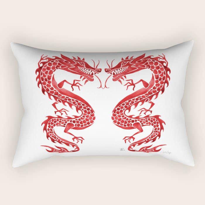 Chinese Dragon - Crimson Palette Rectangular Pillow