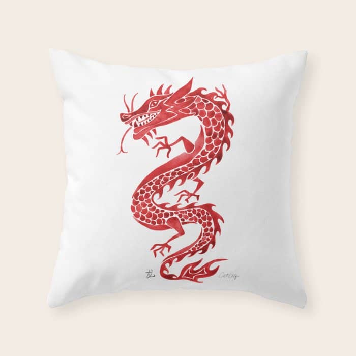Chinese Dragon - Crimson Palette Throw Pillow