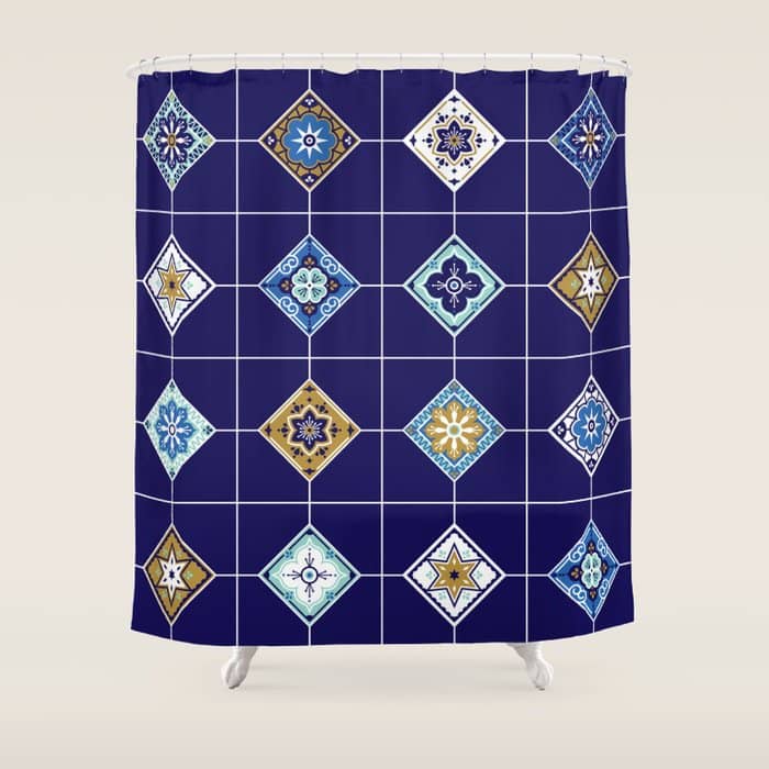 Talavera Mexican Tile - Navy & Bronze Palette Shower Curtain