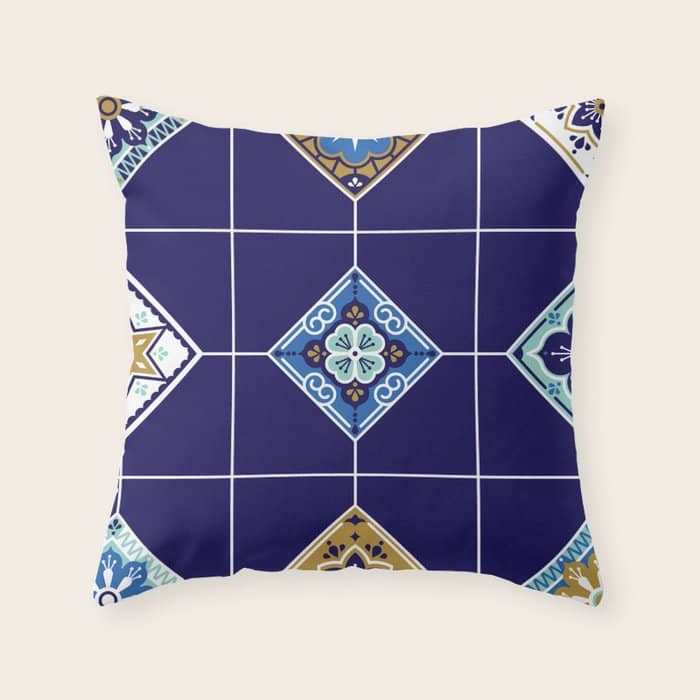 Talavera Mexican Tile - Navy & Bronze Palette Throw Pillow