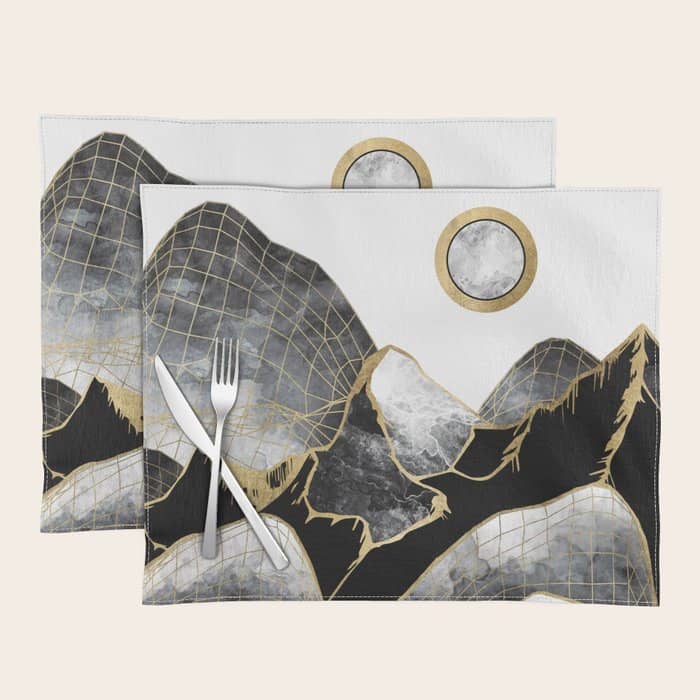 Minimal Black And Gold Mountains Placemat