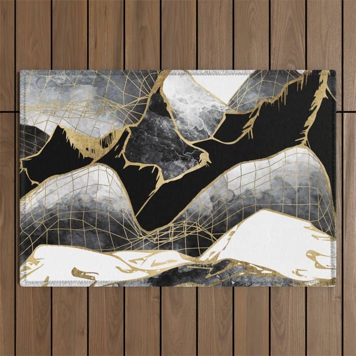 Minimal Black And Gold Mountains Outdoor Rug