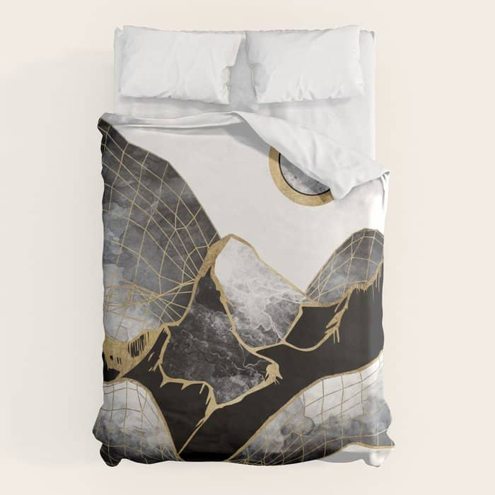 Minimal Black And Gold Mountains Duvet Cover