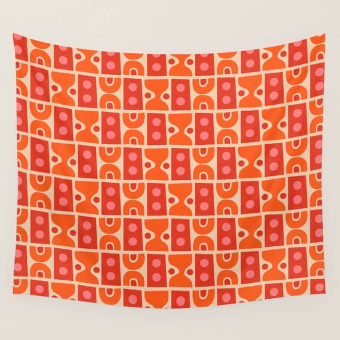 Mid Century Modern Abstract Pattern 721 Mid Mod Orange & Red Wall Tapestry