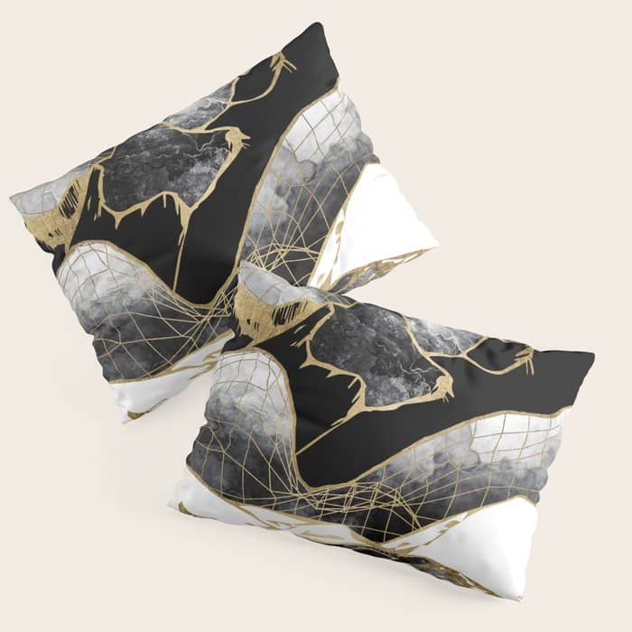 Minimal Black And Gold Mountains Pillow Sham