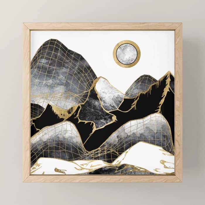 Minimal Black And Gold Mountains Mini Art Print