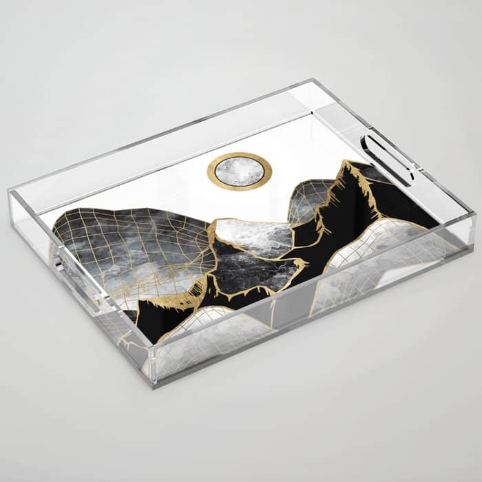 Minimal Black And Gold Mountains Acrylic Tray