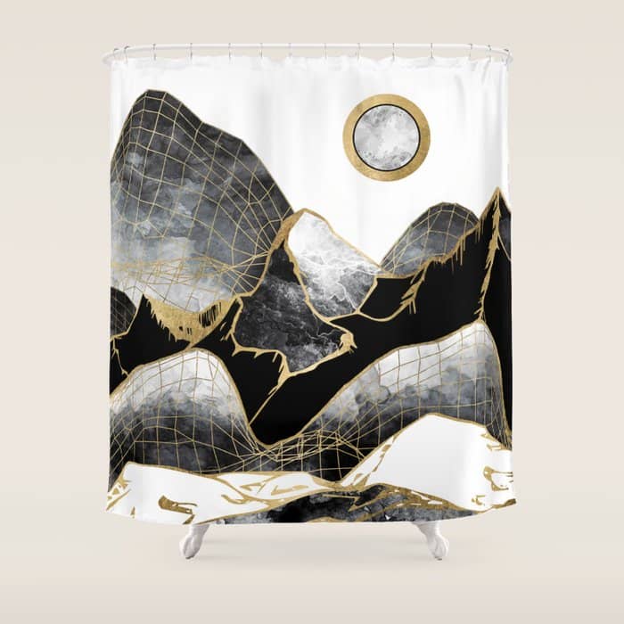 Minimal Black And Gold Mountains Shower Curtain