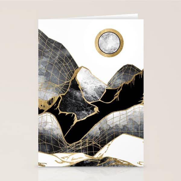Minimal Black And Gold Mountains Stationery Card