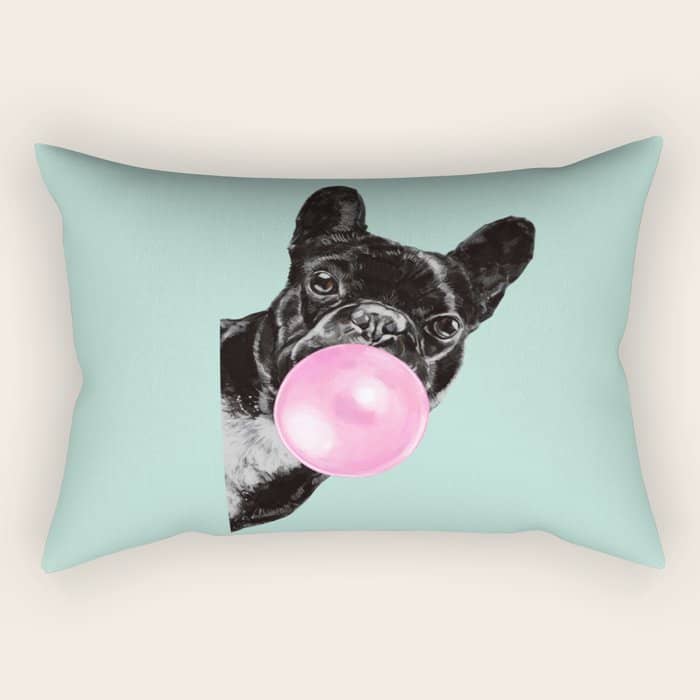 Bubble Gum Sneaky French Bulldog In Green Rectangular Pillow
