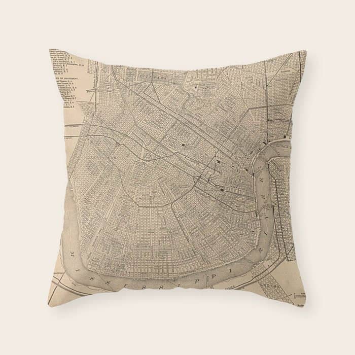 Vintage Map Of New Orleans La (1908) Throw Pillow