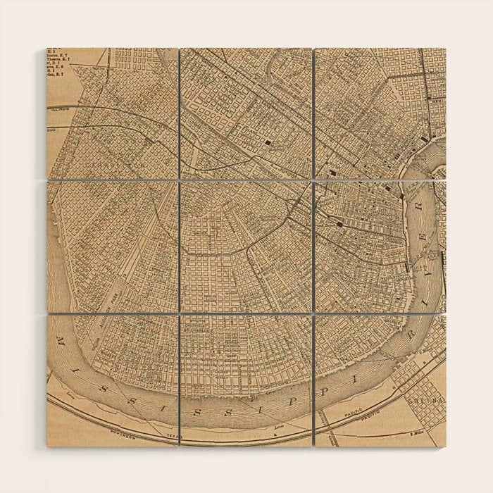 Vintage Map Of New Orleans La (1908) Wood Wall Art
