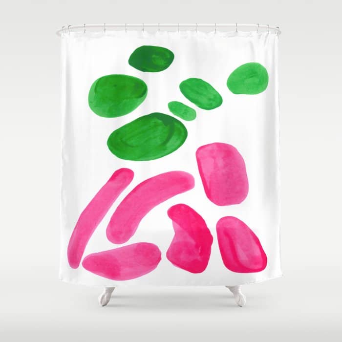 Abstract Minimalist Mid Century Modern Colorful Pop Art Complementary Pink Green Floral Bubbles Shower Curtain