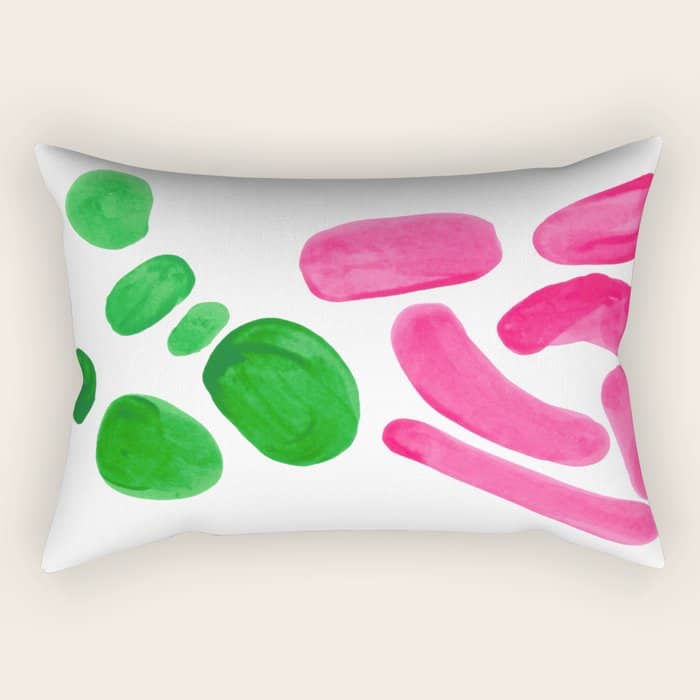 Abstract Minimalist Mid Century Modern Colorful Pop Art Complementary Pink Green Floral Bubbles Rectangular Pillow