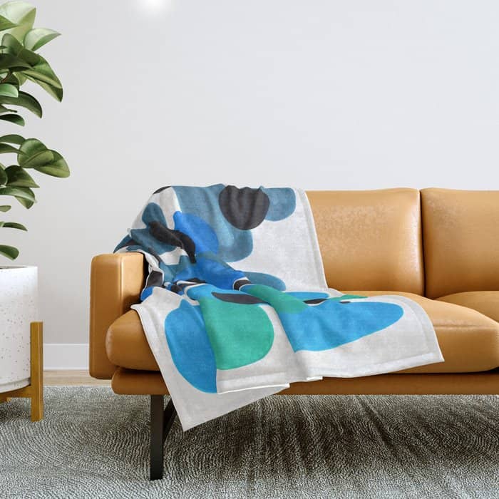 Abstract Minimalist Mid Century Modern Colorful Pop Art Retro Funky Shapes Blue Turquoise Throw Blanket