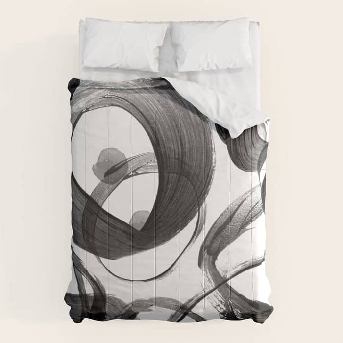 Modern Abstract Black White Hand Painted Brushstrokes Comforter