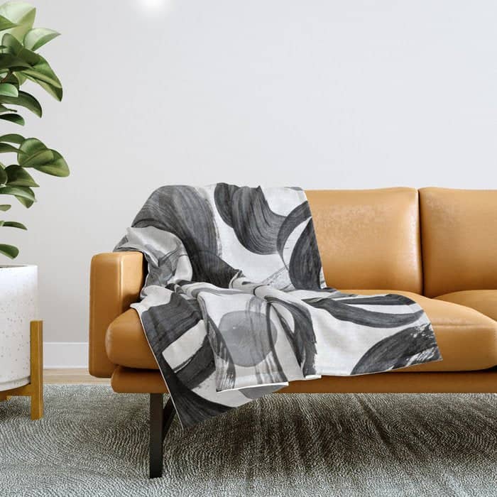 Modern Abstract Black White Hand Painted Brushstrokes Throw Blanket