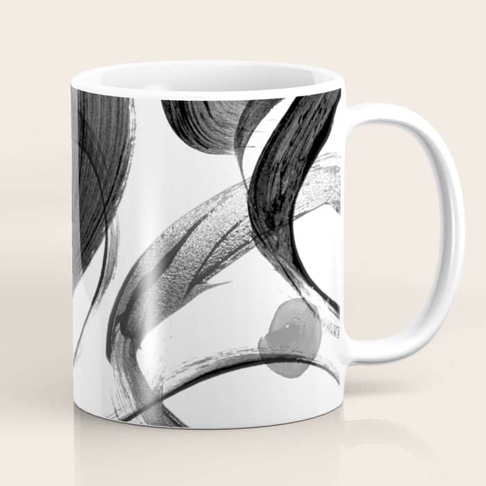Modern Abstract Black White Hand Painted Brushstrokes Coffee Mug