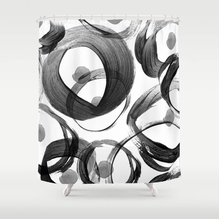 Modern Abstract Black White Hand Painted Brushstrokes Shower Curtain
