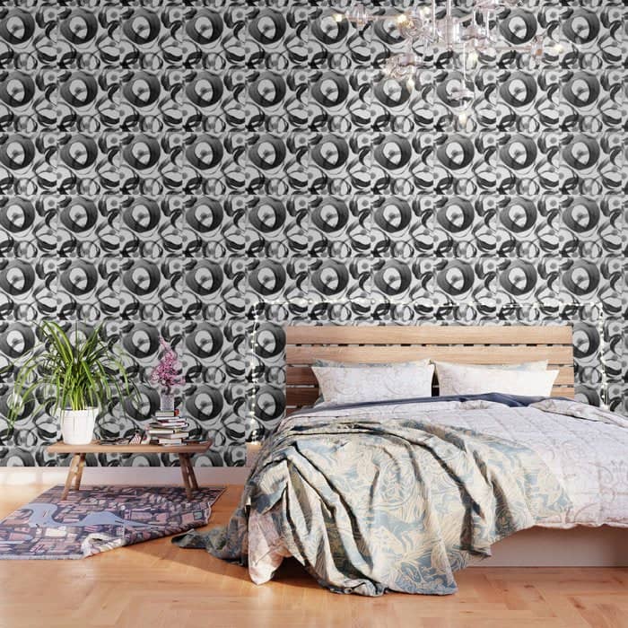 Modern Abstract Black White Hand Painted Brushstrokes Wallpaper