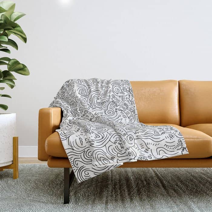 Graffiti Black And White Pattern Doodle Hand Designed Scan Throw Blanket