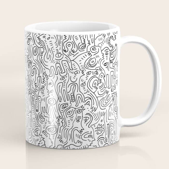 Graffiti Black And White Pattern Doodle Hand Designed Scan Coffee Mug