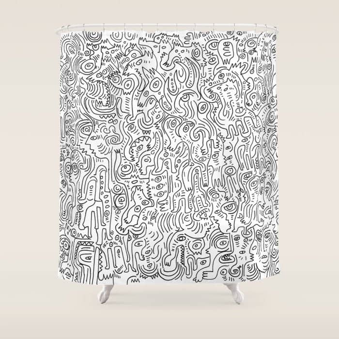 Graffiti Black And White Pattern Doodle Hand Designed Scan Shower Curtain
