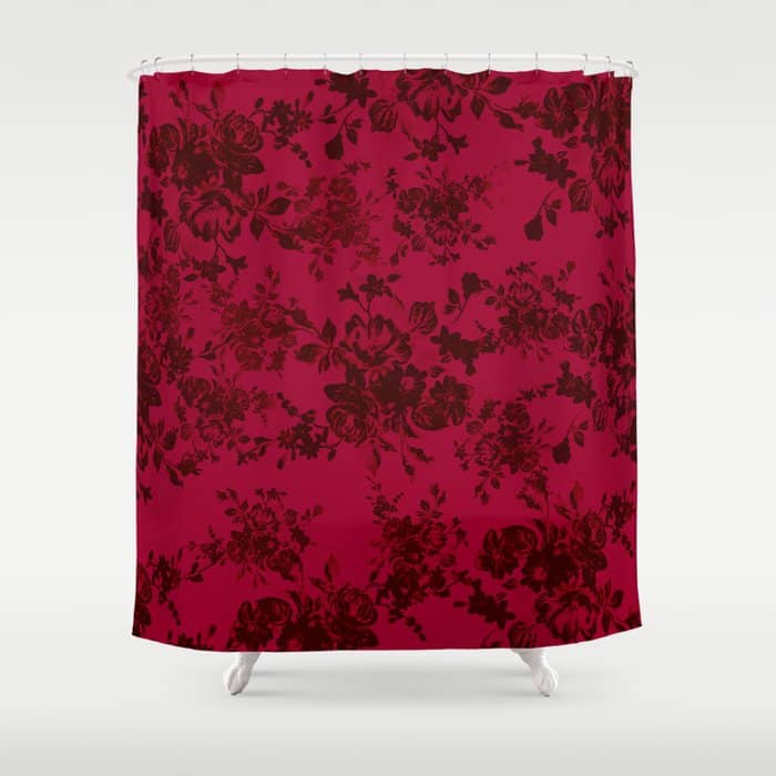 Vintage Black Gray Red Bohemian Floral Pattern Shower Curtain