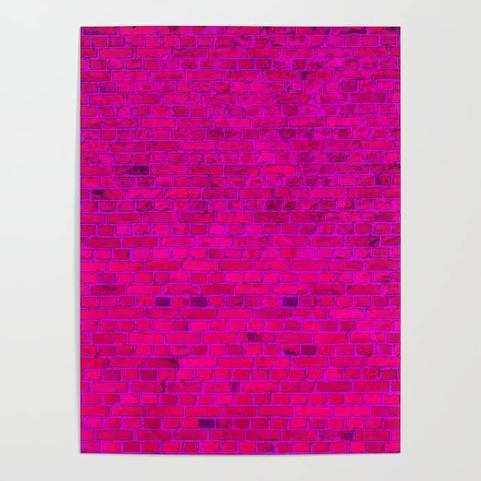 Bright Neon Hot Pink Fuchsia Brick Wall Poster