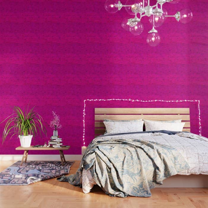 Bright Neon Hot Pink Fuchsia Brick Wall Wallpaper