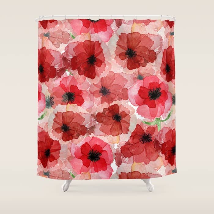 Pressed Poppy Blossom Pattern Shower Curtain