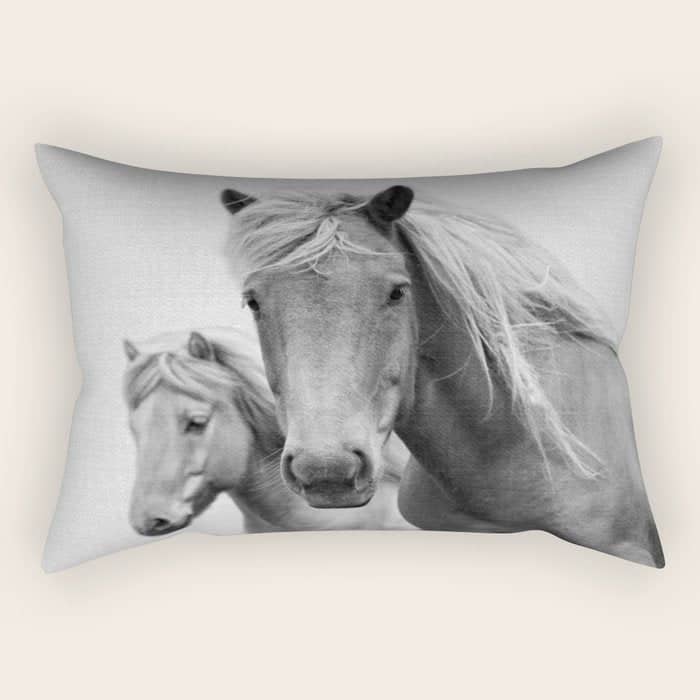 Horses - Black & White Rectangular Pillow