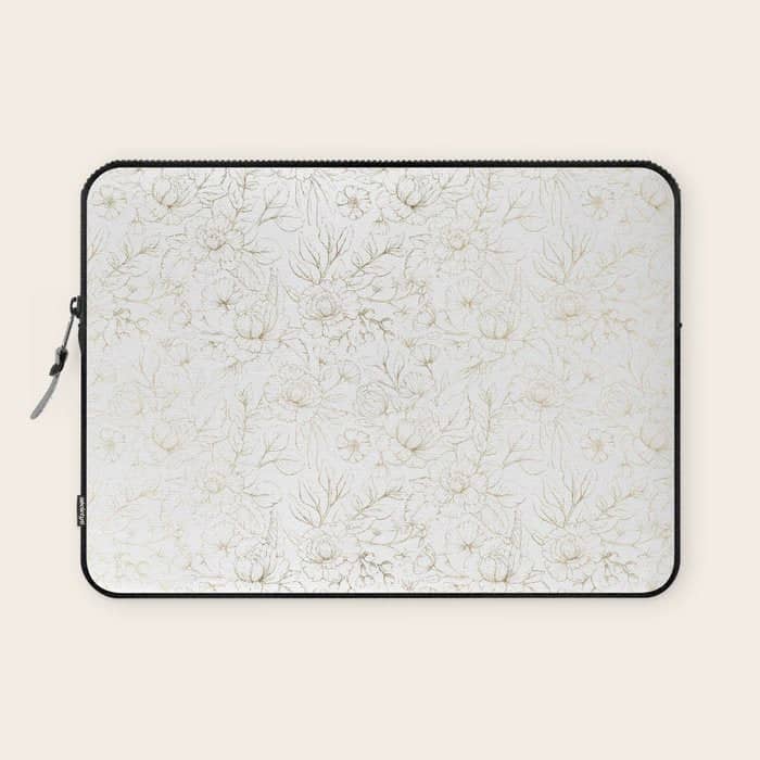 Elegant Simple Modern Faux Gold White Floral Laptop Sleeve