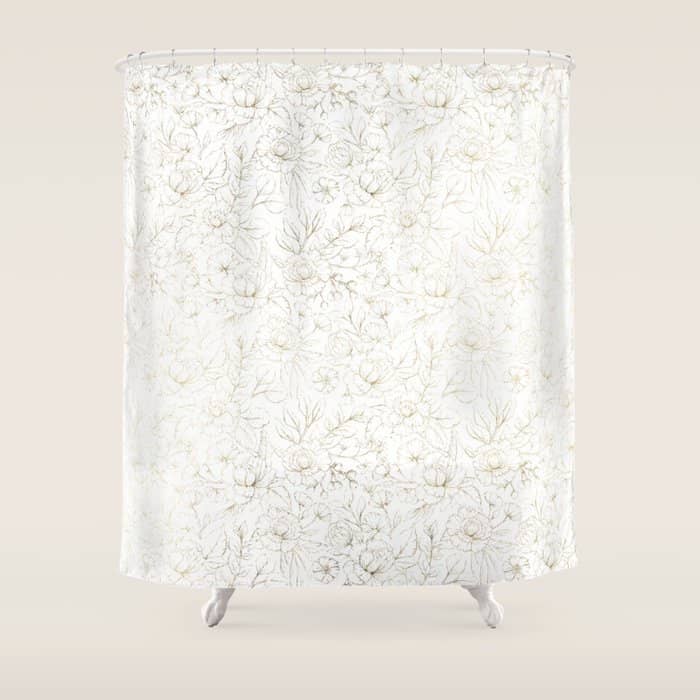 Elegant Simple Modern Faux Gold White Floral Shower Curtain