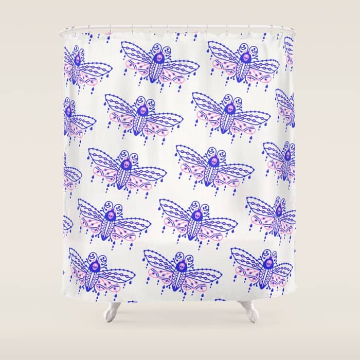 Death'S Head Hawkmoth - Indigo & Pink Palette Shower Curtain