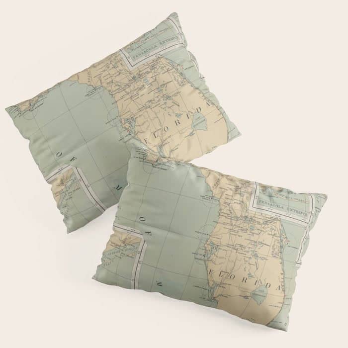 Vintage Lighthouse Map Of Florida (1898) Pillow Sham