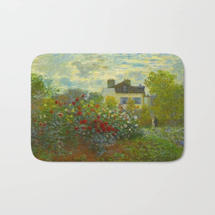 Claude Monet Impressionist Landscape Oil Painting A Corner Of The Garden With Dahliass Bath Mat